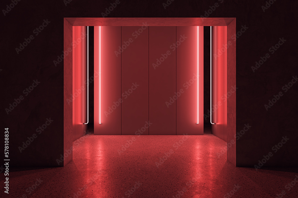 Poster abstract red room interior. 3d rendering.