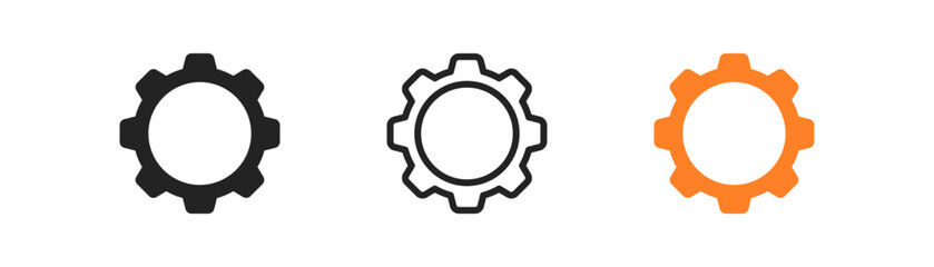 Gear icon on light background. Settings symbol. Cog wheel, mechanism, engine, workflow, factory, teamwork, robotic. Outline, flat and colored style. Flat design. Vector illustration.