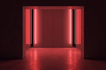 Abstract red room interior. 3D Rendering.