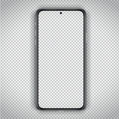 Smart phone frame with transparent display isolated. Cell phone front frame. 3d isometric illustration phone. Smartphone realistic mockup. Device mock up for UI, UX presentation template.