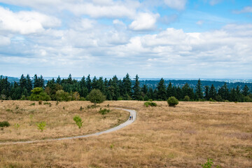 Trail and Rolling Hills With Dry Meadows in Powell Butte Park in East Portland, OR