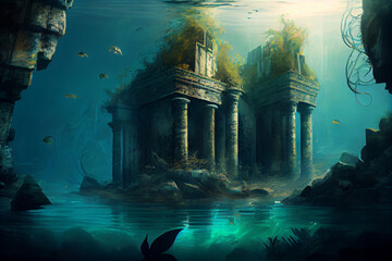 Ancient civilizations underwater. AI generated