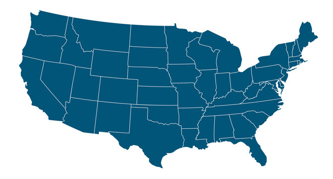 USA states map outline. Country map United States of America. US states borders silhouettes.