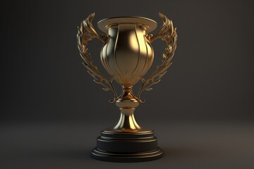 Fototapeta na wymiar Champion golden trophy on dark background. Concept of success. AI Generation