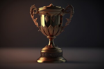 Fototapeta na wymiar Champion golden trophy on dark background. Concept of success. AI Generation