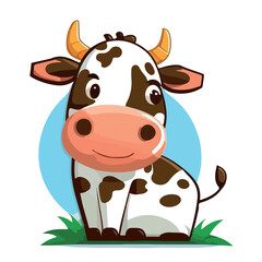 Young cute cow. Baby cow. Vector graphics. Illustration for children. Smiling nice animal.