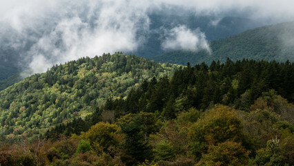 Sunlight Piercing the Clouds to Rest on the Slopes of the Appalachian Mountains Viewed Along the Blue Ridge Parkway