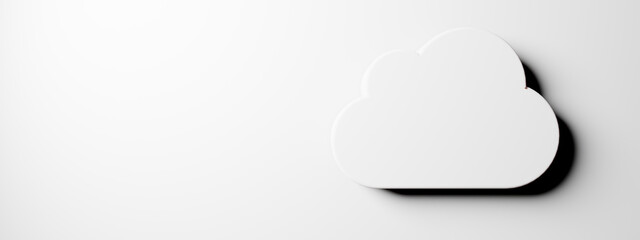 Cloud storage symbol of cloud located on blue background with copy space. Big data concept.