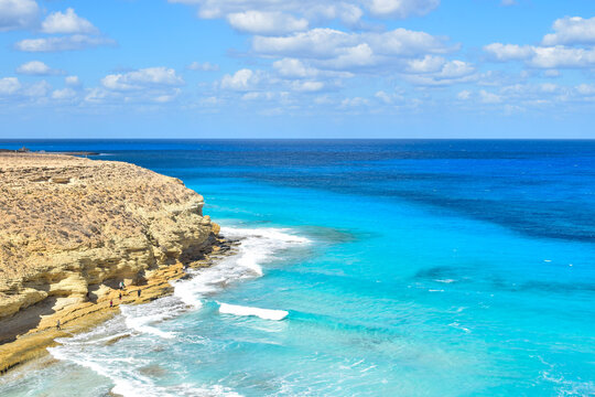 Beautiful natural scenery of agebah beach and rock cliffs in marsa matrouh Egypt during daytime