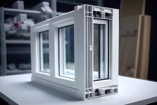 Cut of the window profile with metal, plastic and glass. AI Generation