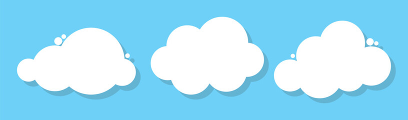 Set of White Cloud Icons in trendy flat style isolated on blue background. Cloud symbol for your web site design, logo, app. Vector illustration