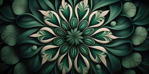 Abstract Design - Big green flower with fractal expression. Element for backgrounds, banners, wallpapers, posters, headers and covers. Central flower and floral texture. Generative AI	
