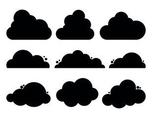Set of Black silhouette Cloud Icons in trendy flat style isolated on white background. Cloud symbol for your web site design, logo, app. Vector illustration