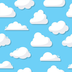 Seamless pattern with White Cloud Icons in trendy flat style isolated on blue background. Cloud symbol for your web site design, logo, app. Vector illustration