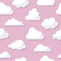 Seamless pattern with White Cloud Icons in trendy flat style isolated on pink background. Cloud symbol for your web site design, logo, app. Vector illustration