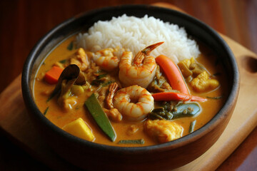 Shrimp curry with rice recipe photo