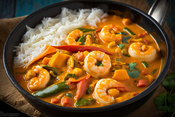 Shrimp curry with rice recipe photo