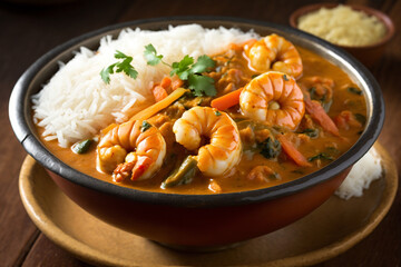 Shrimp curry with rice recipe photo