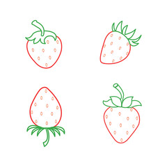 Set of strawberries. Vector illustration. Isolated on white colored icons of strawberries.