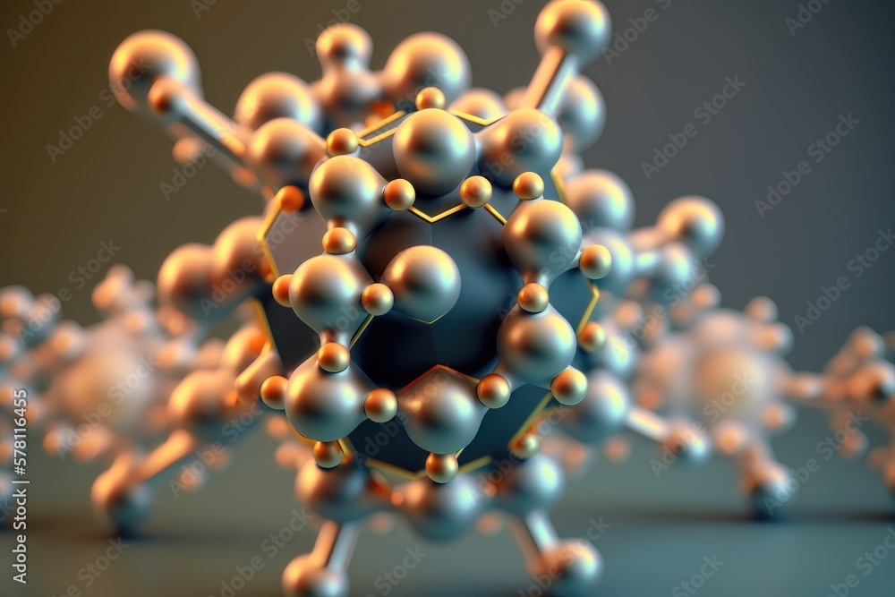 Poster abstract molecules design. molecular structure with spherical particles. ai generation