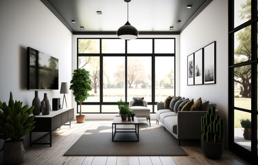 Modern interior design, in a spacious room. AI Generation