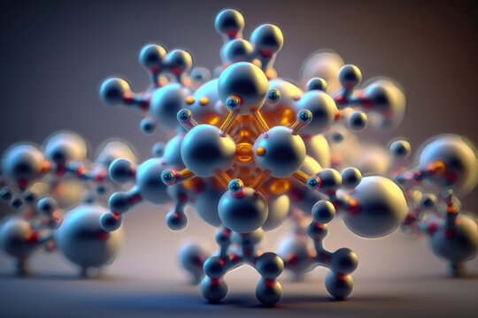 Abstract molecules design. Molecular structure with spherical particles. AI Generation