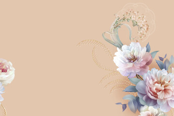 Watercolor flowers, roses, peonies, paisley·