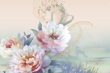 Watercolor flowers, roses, peonies, paisley·