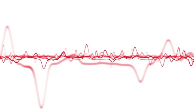 Artistic red seamless looping heart Electrocardiogram rate animation. Isolated on white copy space background. Slow motion.