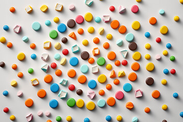 Sweet Treats: Assorted Pastel Candies on a White Background