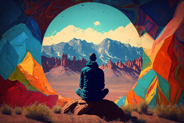 Virtual Mountain Meditation: Psychedelic Glitch in Simulation Reality - Generative Art