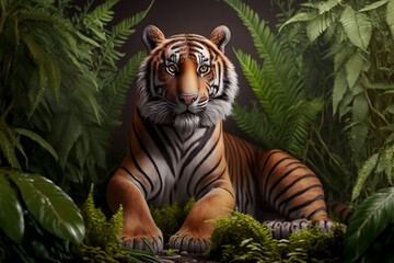 Fototapeta na wymiar Tiger in rainforest. Generative AI.