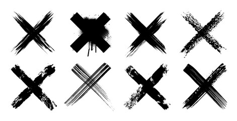 Obraz premium X cross mark collection. Paint brushstroke sign, different grunge crosses. Vector sign from brush strokes. Grunge collection x, hand drawn crossed. Mark - dirty texture. Vector set