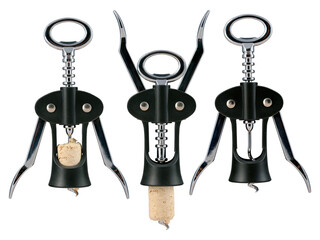 Wine opener in three positions on an isolated background.