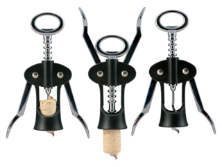 Wine opener in three positions on an isolated background.