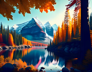 Canadian nature in autumn, Generative AI, Artificial intelligence