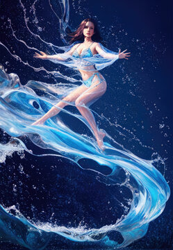 Woman floating underwater
