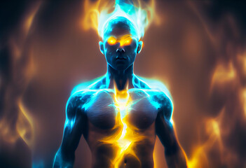 neon human aura on a dark background. ai generated