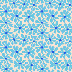 Groovy daisy flower seamless pattern. Cute hand drawn floral background.