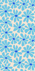 Groovy daisy flower seamless pattern. Cute hand drawn floral background.