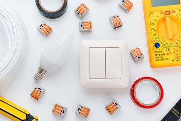 working tools for an electrician on a white background.
