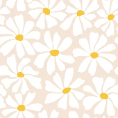 Foto op Plexiglas Groovy daisy flower seamless pattern. Cute hand drawn floral background. © Oleksandra