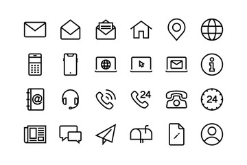 Contact us icon set with adjustable line weight