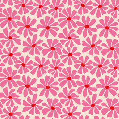 Groovy daisy flower seamless pattern. Cute hand drawn floral background.