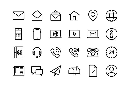 Contact us icon set with adjustable line weight