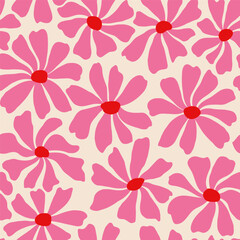 Groovy daisy flower seamless pattern. Cute hand drawn floral background.