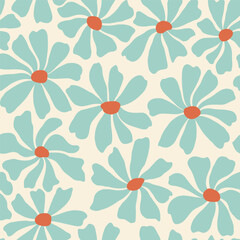 Groovy daisy flower seamless pattern. Cute hand drawn floral background.