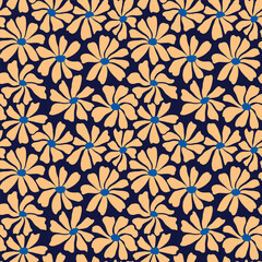 Groovy daisy flower seamless pattern. Cute hand drawn floral background.