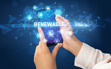 Hand using smartphone with technology concept