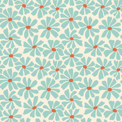 Groovy daisy flower seamless pattern. Cute hand drawn floral background.